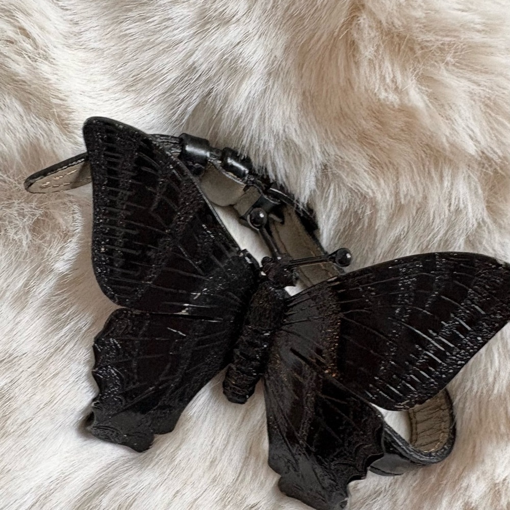 Vintage Christian Dior Black Leather Butterfly Bracelet - Y2K 2000s Galliano Era